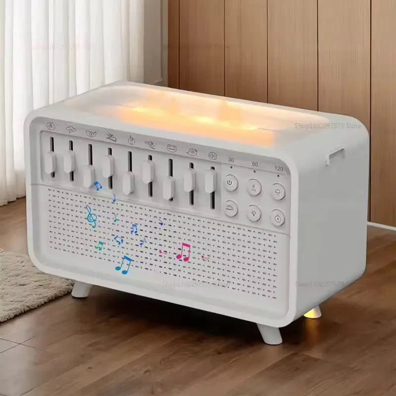 Help to Sleep and Reduce Neighbours Noise,White Noise Sleep Sound Machine with Flame Air Diffuser Humidifier BT Speaker Night Light Essential Oil Diffuser for Bedroom Rel