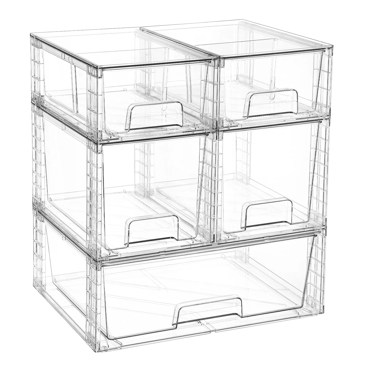 4 Pack Easy Assembly Acrylic Storage Drawers Large Stackable Organizers for Bathroom Pantry Makeup Medicine Organization Plastic