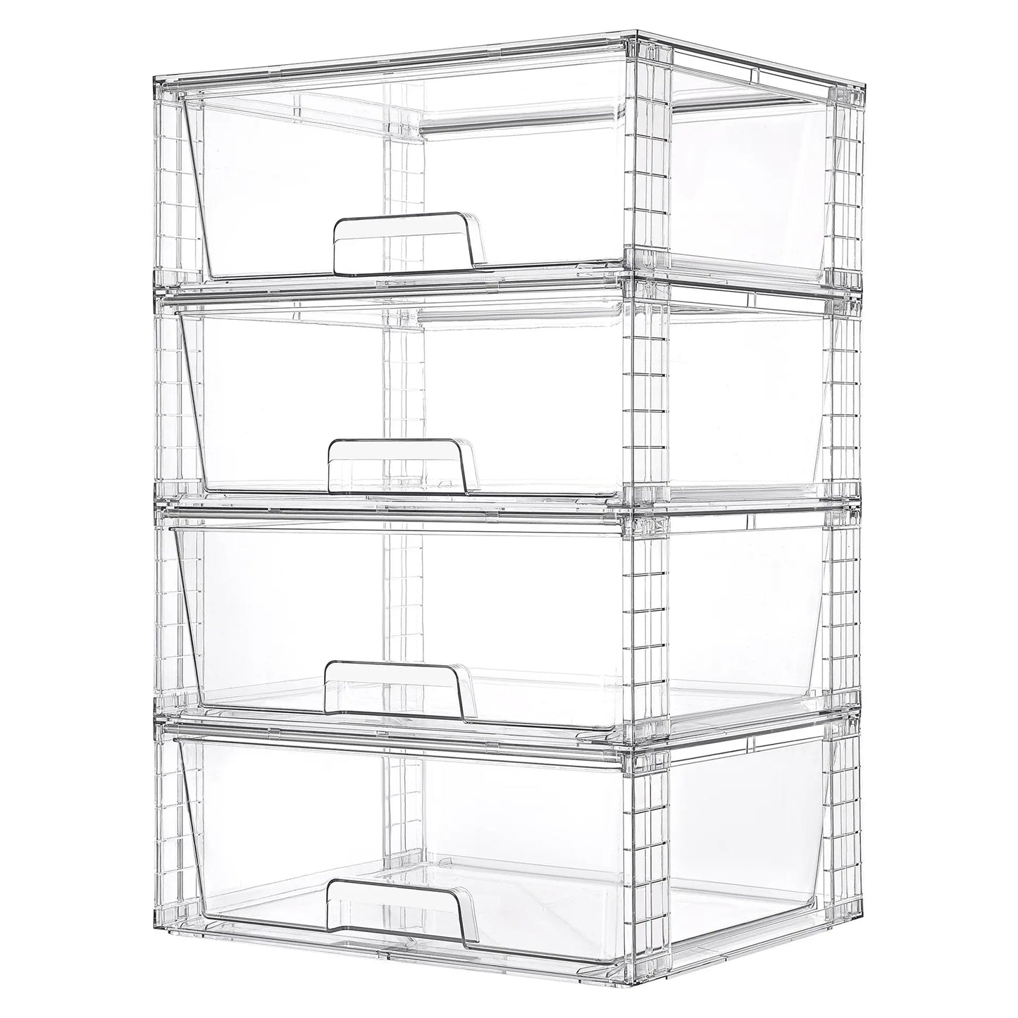 4 Pack Easy Assembly Acrylic Storage Drawers Large Stackable Organizers for Bathroom Pantry Makeup Medicine Organization Plastic