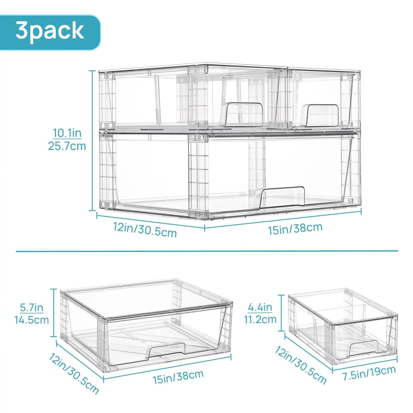 4 Pack Easy Assembly Acrylic Storage Drawers Large Stackable Organizers for Bathroom Pantry Makeup Medicine Organization Plastic