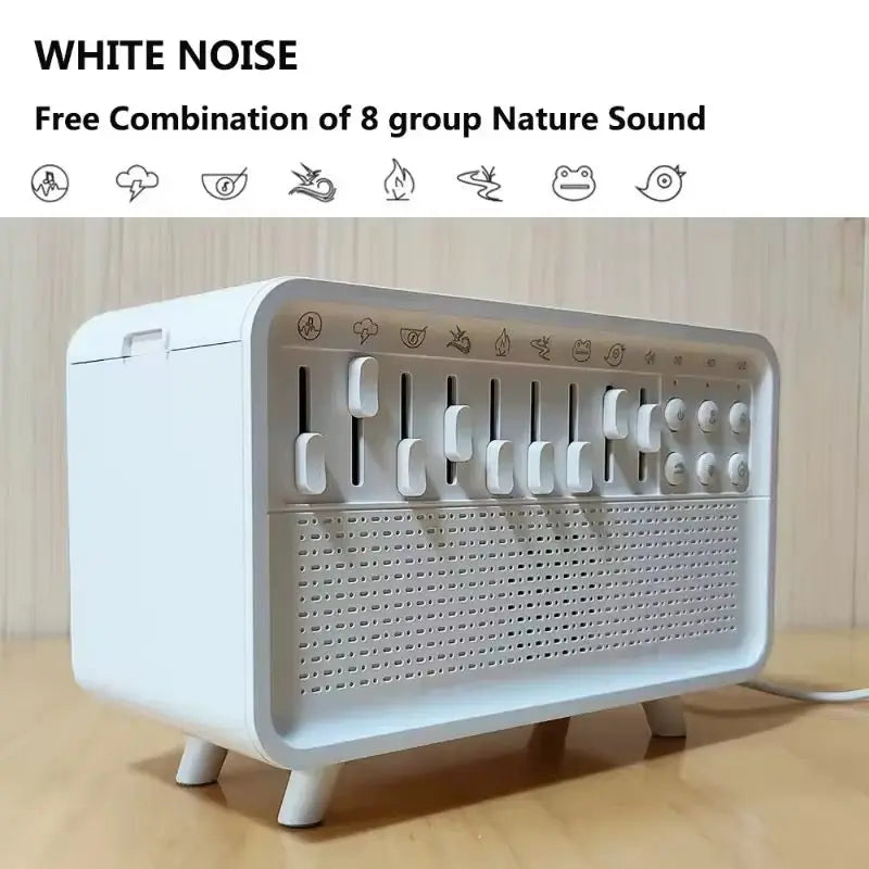 Help to Sleep and Reduce Neighbours Noise,White Noise Sleep Sound Machine with Flame Air Diffuser Humidifier BT Speaker Night Light Essential Oil Diffuser for Bedroom Rel